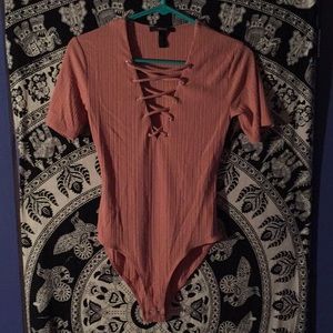 Forever 21 Pink Lace-Up Bodysuit